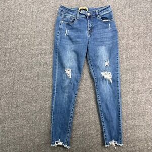 Love Nation Womens Distressed Skinny Jeans Blue Medium Wash Ripped Size 9/10